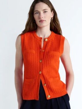 Free Assembly Women's Cable Knit Sweater Vest Gold Tone Buttons Orange Size 2X